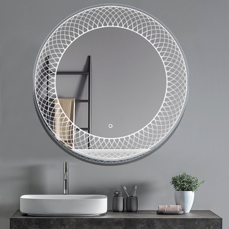 YU06 32'' Dragon Scale Pattern LED Bathroom Mirror Makeup Mirror Decorative Mirror