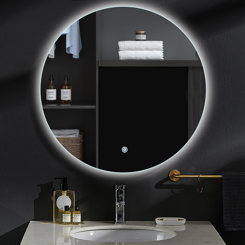 backlit round mirror bathroom