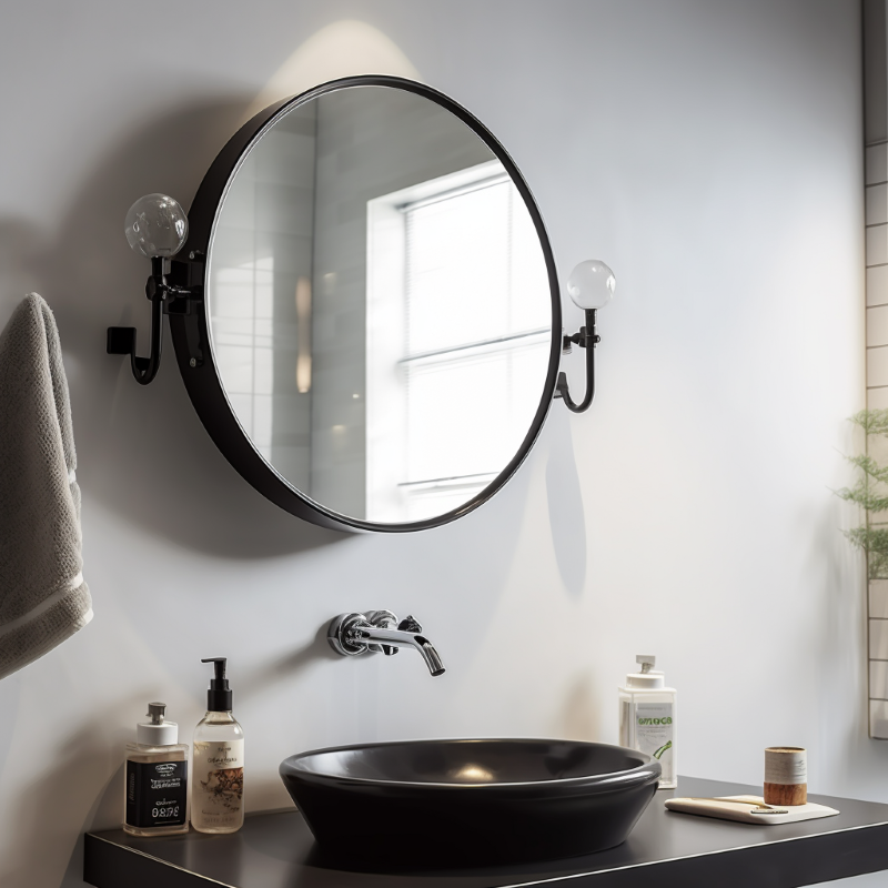 Tiltable bathroom mirrors