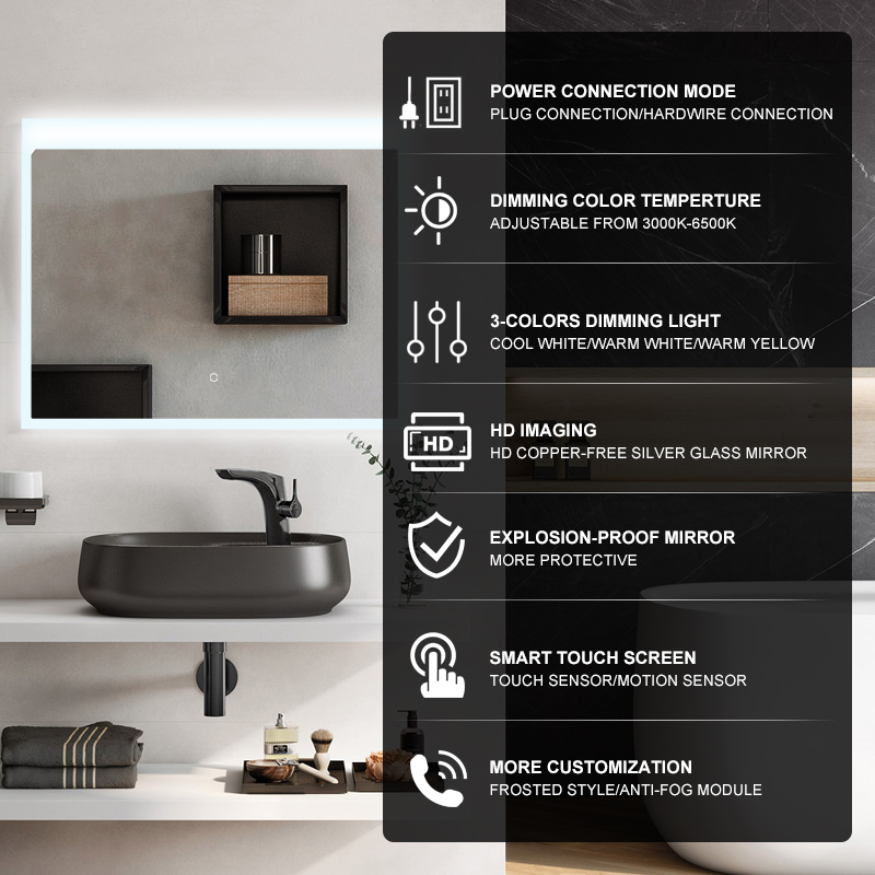 DF63 800x600mm Rectangular LED Mirror