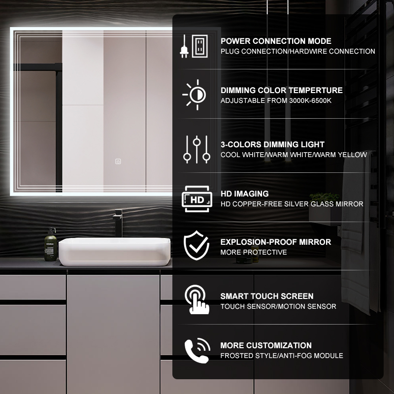 DF69 800x700mm Rectangular LED Mirror