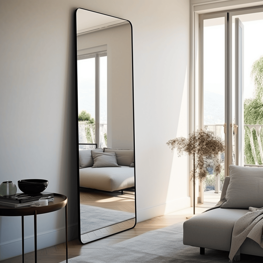 FL02 Elegant Black Metal Frame Full Length Mirror