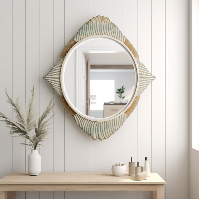 Wood is a popular choice for coastal mirrors